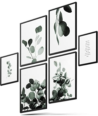 BLCKART Infinity Eukalyptus Pflanzen Poster Bilder Set Stilvolle Beidseitig Bedruckte Eukalyptus Poster Wohnzimmer Deko Pflanzen Bilder (L | 4X A3 | 2X A4 | ohne Rahmen, Eucalyptus Love)