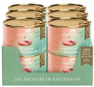 TERRA FELIS Huhn & Lamm, Multi-Protein Nassfutter, 12x200g I Premium Katzennahrung in 100% Lebensmittelqualität Aller Rohstoffe I Hohe Akzeptanz, 90% Fleischanteil, getreidefrei I Alleinfuttermittel