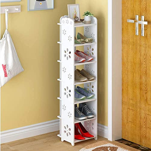 Dripex Schuhregal Schmal Weiß, Platzsparend für Flur, Wohnzimmer und Kleiderschrank, Werkzeugloser Steckaufbau, 7 Etagen, 26 x 25 x 96 cm