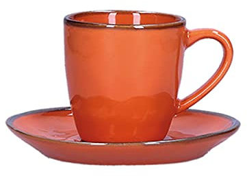 2 teil. Set Espressotasse mit Untertasse Concerto Espresso Tasse italienisch Steinzeug mediterraner Italien Retro Stil 90ml (Arancione/Orange)
