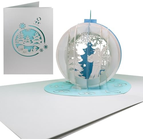 Sweetpopup [Neu] Weihnachtskarte mit Guscheintasche - Pop Up Karte Geschenkkarte Geldgeschenk zu Weihnachten - 3D Weihnachtskugel mit Tannenbaum & Weihnachtsmann, N009z