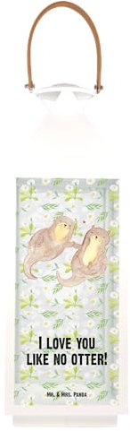 Mr. & Mrs. Panda Deko Laterne Otter Hände halten XL - Geschenk, Liebe, Laternenlicht, Leuchten, glücklich, Gartenlaterne, Paar, verliebt