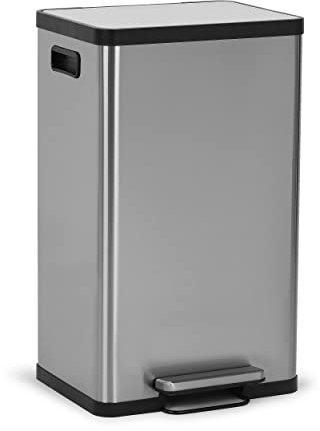 SIMPLI-MAGIC Cubo de basura de 50 litros de cierre suave, resistente a las manchas con pedal y filtro integrado, acero inoxidable, acabado elegante