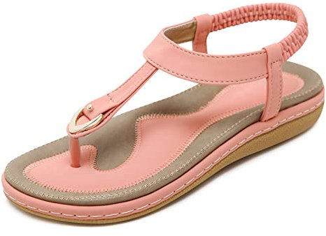 PADGENE Sandales Tongs Femme, Sandales Bout Ouvert Dames Elastic Band Chaussures D'été, A-Rose. 37 EU