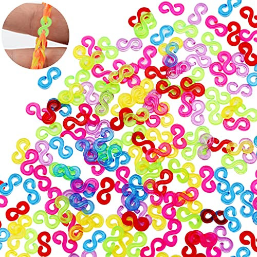 240 Pieces S Clips Loom Bands Clips Rubber Band Kit Plastic Connectors,Colourful Loom Bands S Clips,Suitable for Craft Making DIY Bracelet Woven Connector Necklace Jewelry Accessories(Color random)