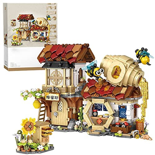 AKOGD Honigladen Bausteine, 1242 Teile Street View Modulares Haus Bausteine Bausatz Modell, Mini Architektur Klemmbausteine Bauset Konstruktionsspielzeug Set für Kinder Erwachsene