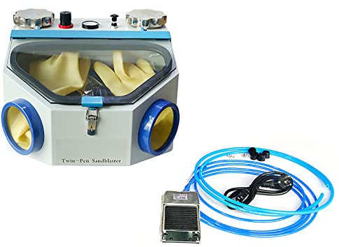 Amhuui Sabbiatrice Fine a Doppia Penna, Sabbiatrice da Laboratorio con Lampada, Comando a Pedale, per Odontoiatria, Lucidatura Superficiale di Corone in Porcellana, Gioielli, Reliquie Culturali