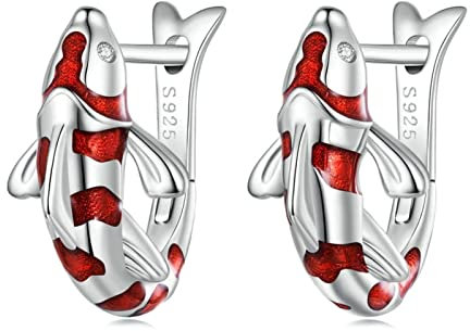 WEAV 925 Sterling Silber Rote Emaille Glückskarpfen Ohrschnallen Glücksfisch Creolen Für Frauen Neujahrsgeschenk Edlen Schmuck