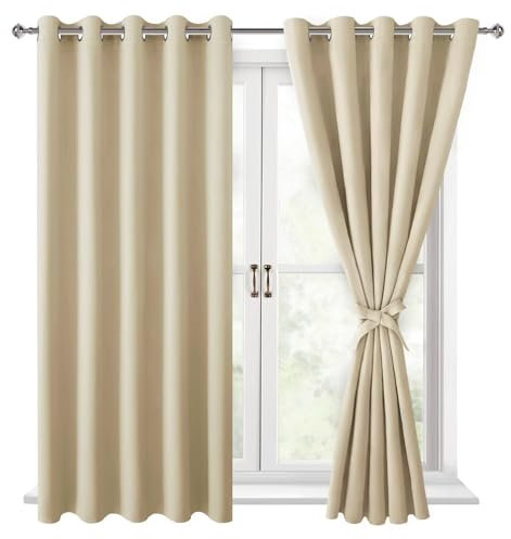 Hiasan Verdunklungsvorhänge Gardinen mit Ösen,Hell beige Blickdicht Vorhänge,2 Stück,167 x 137 cm (Breite x Höhe),weiche Schiebevorhänge für Schlafzimmer,Wohnzimmer usw.