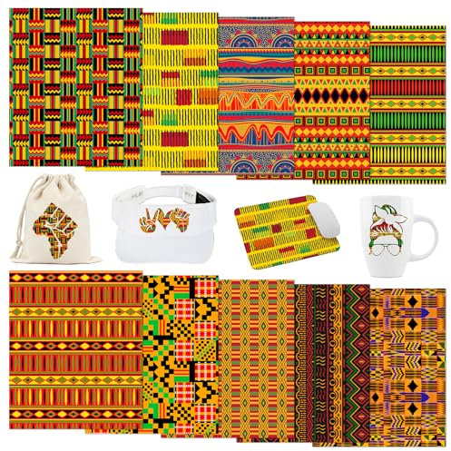 Tintnut Kwanzaa Infusible Ink Transfer Sheets – 10 Blatt 30,5 x 25,4 cm, Kente-Muster bedrucktes Sublimationspapier, kompatibel mit Cricut für DIY Tassen, Becher, Schlüsselanhänger, T-Shirts