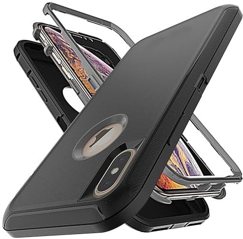 YmhxcY for iPhone X/iPhone XS Case Shockproof Dropproof Dust-Proof Drop Proof 3-Layer Durable Phone Case Heavy Duty Protection Phone Case Cover for Apple iPhone X/XS 5.8 inch-Black/Grey