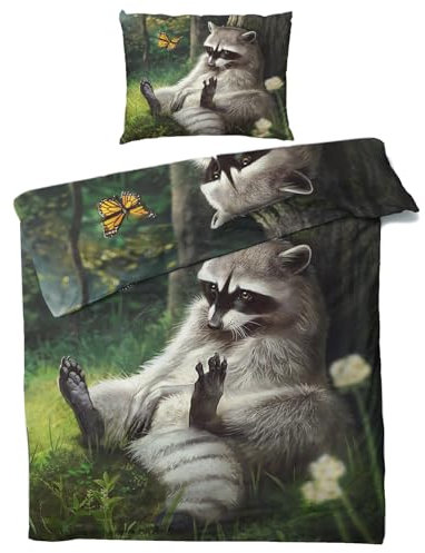 ZDABAOEC Waschbär Kinderbettwäsche 100x135 Jungen Mädchen, Weiche Microfaser Kinder Baby Bettwäsche 2er Set - 1 Bettbezug + 1 Kissenbezug 40x60, mit Reißverschluss, Wende Motiv