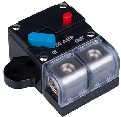 80 AMP Sicherungsautomat 80A Selbstwiederherstellung Inline Sicherungshalter Rücksetzbar DC 12V-48V Volt Spannung Leistungsschalter Audio Wasserdicht Manueller Reset für Auto KFZ Marine RV Boot LKW
