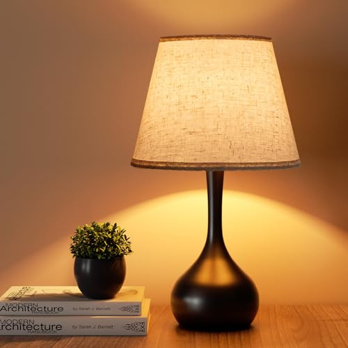 ONEWISH Touch Bedside Lamp, Farmhouse 3-Way Dimmable Table Lamps for Nightstand with Fabric Shade, 17.32'' Desk Lamp for Reading, Bedroom, Livingroom, Office, Corded