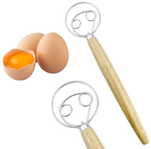 Professional Danish Dough Whisk,13 Inch Long Wooden Handle Dough Whisk,Hand Bread Dough Whisk for Pastry, Baking Cake, Dessert, Sourdough, Pizza