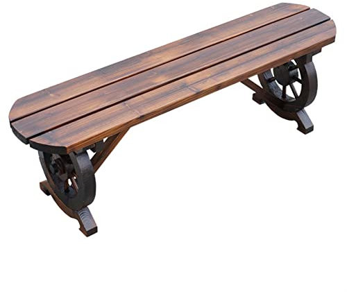 GLigeT Gartenbank 100/120 cm Veranda-Bank, karbonisierte Holzbank, radförmige Stuhlbeine, ovaler Sitz, pastoraler Stil, zweisitziges Sofa, Outdoor-Bank Bank Sitzbank (Size : 100cm)