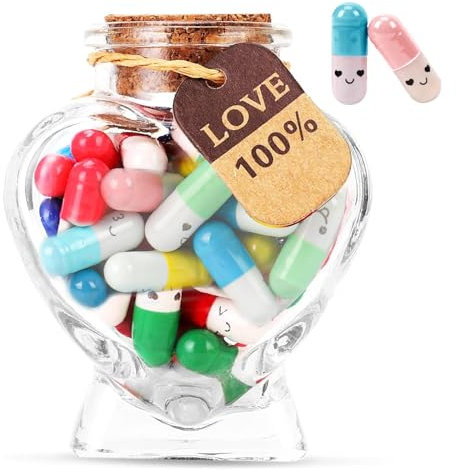 Fychuo Capsule Letters Message in a Bottle, 50 PCS Lovely Capsule Note Messages Pills with Glass Bottle, Mini Capsule Letter Message Gifts for Women Men Valentine Anniversary Birthday Mother's Day
