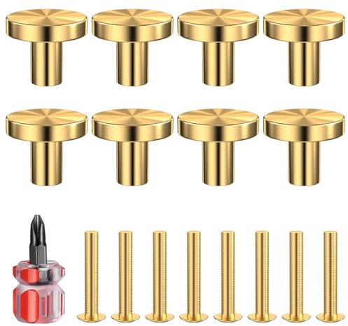 Lectorias 8 Pièces Bouton de Meuble Doré, 25 * 20 mm Bouton Tiroir, Bouton Porte Cuisine avec Des Vis, Boutons de Porte de Placard, Poignet Meuble Laiton, Boutons Armoire Rond, Poignée pour Placards