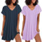 Ekouaer Nachthemd Damen Kurz Zweiteiliger Kurzarm Schlafshirt Nachthemden V Ausschnitt Hauskleid 2er Set, Navyblau + Lila, M