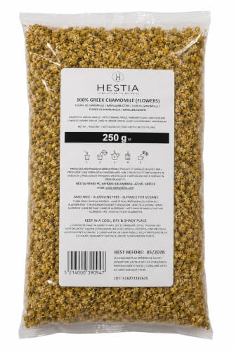 Hestia Herbs Greek Chamomile Flowers 250g – 100% Natural Dried Chamomile – Handpicked Greek Herbal Tea – Caffeine-Free Infusion – No Additives or Preservatives