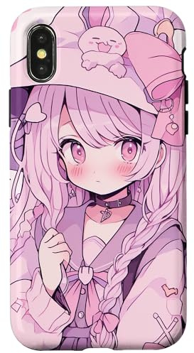 Anime Girl Kawaii Hexe Charakter Pink Japanische Manga Hülle für iPhone X/XS