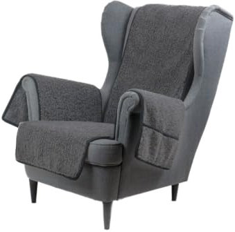 Sesselauflage Sesselschoner aus Merinowolle Felix Armlehnen und Taschen warm und weich zur Schonung der Polster Farbe Anthrazit