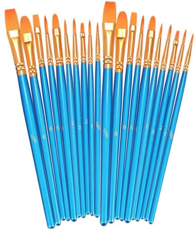 LAWALEISHE 20 PCS Nylon Hair Paint Brushes Set,Paint Brushes Acrylic Oil Watercolor Gouache Painting Face Paint Brushes for Decorations, Models, Figurines, Nail Art