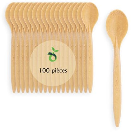 ECOPICNIC 100 Stück Mehrweg Teelöffel aus Hellbraunem WPC | Umweltfreundliche Teelöffel aus Holz-Kunststoff-Verbund, biologisch abbaubar