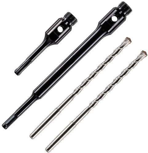 Pack Of 4 x SDS Drill Bit Adapters/Arbors And Centre Drills For Use With Diamond Core Drill Bits. K Taper Shank System. 1/2 BSP Thread. 1 x 115mm Long SDS Adapter & 1 x 240mm Extra Long SDS Adapter