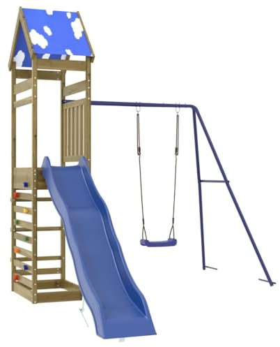 vidaXL Spielturm, Klettergerüst mit Rutsche Schaukel Kletterwand, Kinder Kletterturm Spiel-Zubehör für Garten, Holz Spielplatz Spielhaus, Kiefernholz Imprägniert