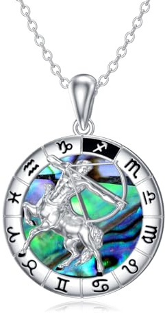 enjoylifecreative Damen 12 Sternzeichen Halskette 925er Sterling Silber Horoskop Abalone Muschel Anhänger Kette Sternbilder Astrologie Geburtstag Schmuck Geschenke für Frauen Mädchen