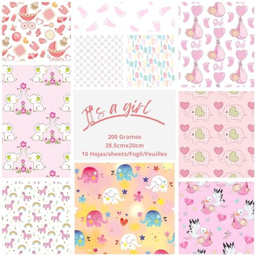 ASENME Scrapbooking-Papier, 10 Blätter im A4-Format Papier (Es ist ein Mädchen, 10 Einheiten)