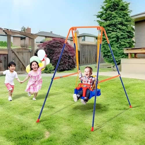 VEVOR Columpio 3 en 1 de Niños con 4 Bolsas de Arena Soporte de Metal Plegable Columpio para Interior y Exterior para Niños de 3 a 6 Años Jóvenes de 6 a 10 Años y Adolescentes de 10 años en adelante