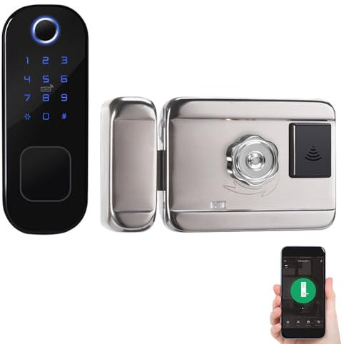 Swokely Smart Fingerprint Door Lock for Front Door Electronic Keyless Keypad Entry Door Lock with 6 Ways Unlock 110 Groups Fingerprint and 400 Groups Password Storage APP Control BT Safety Lock