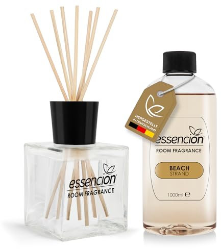 essencion Beach Raumduft Set – Glas Diffusor + 1000ml Refill – In 14 verlockenden Düften erhältlich (Beach Set 200ml+1000ml)