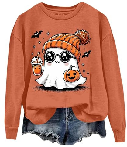 Generisch Sweatshirt Frauen Nette Halloween Hexe Shirt Herbst Rundhalsausschnitt Pullover Pullover Herbst/Winter Sweatshirt Halloween Erwachsene KostüM