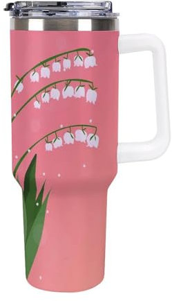 3D-Druck Lilie deS TalS Hochwertiger EdelStahl Thermobecher - Mit Strohhalm - Hält Getränke 12 Stunden Kalt - Ideal Für UnterwegS 40oz