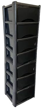 Neat. 7 Plastic Storage Drawers Unit with See-Through Drawers, Compact Vertical Design – Durable Plastic, Ideal for Organizing Office Crafts, and Household Items, 140cm x L39cm x W39cm - Black
