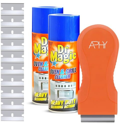 Oven, Grill & BBQ Cleaner Foam Spray & Oven Scraper Tool, Heavy Duty Degreaser, Removes Baked On Food & Grease, Non-Scratch, 2 Pack, Powerful Cleaner for Ovens, Grills, BBQs & Stovetops