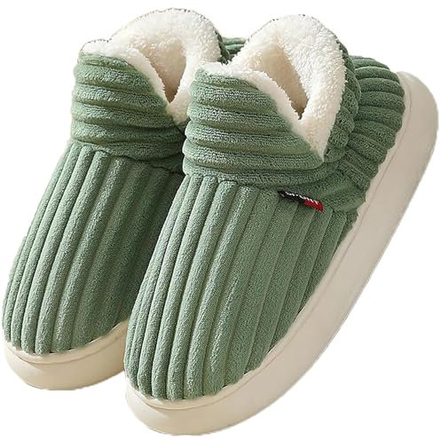 Misolin Pantofole Donna Invernali Peluche Ciabatte Casa Comode Pelose Inverno Scarpe Autunno Memoria Schiuma Antiscivolo Suola Cotone Morbida,Verde 260(EU 36-37)