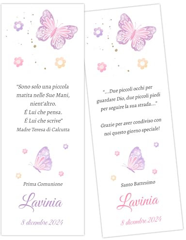 Cormar Bigliettini Bomboniera Battesimo Personalizzati – Segnaposto Farfalle – Idea Originale Ricordo per Bimbo o Bimba – Kit da 60 Pezzi – Stampa Inclusa