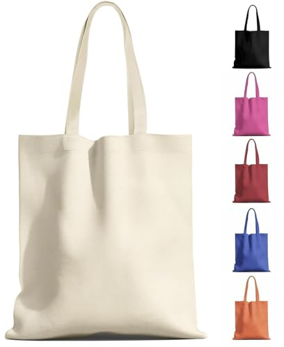 MOLOVA 1-200 Pack Available Premium Canvas Reusable Tote Gift Bags,Made of Natural Canvas with Handle,Work,DIY,Shopping(1 Pack)