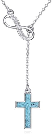 ONEFINITY Infinity Kreuz Ketten 925 Sterling Silber Türkis Kreuz Kette Infinity Kreuz Schmuck für Damen