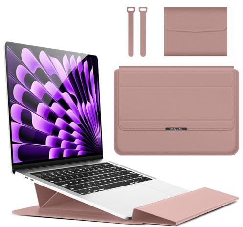Hinnwer 15 15,6 16,1 Pouces Housse Ordinateur Portable Sacoche Fonction Stand pour MacBook Air 15 M3/M2 A3114 A2941, MacBook Pro 16 M4/M3/M2/M1 Pro/Max, MacBook Pro 15 M3/M2 A3114 A2941 Or Rose