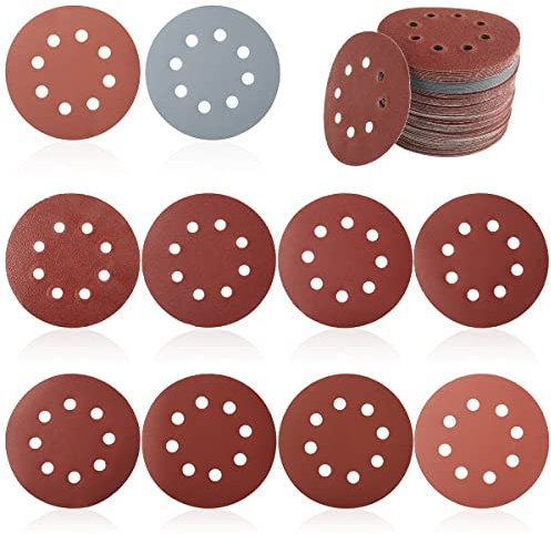 100 Pezzi Dischi Abrasivi 125mm 8 Fori Rotondi Carta Vetrata Abrasiva Per Levigatrice Eccentriche Rotonde Vari Grani 80/180/240/320/400/800/1000/1500/2000/3000 Spolveratura