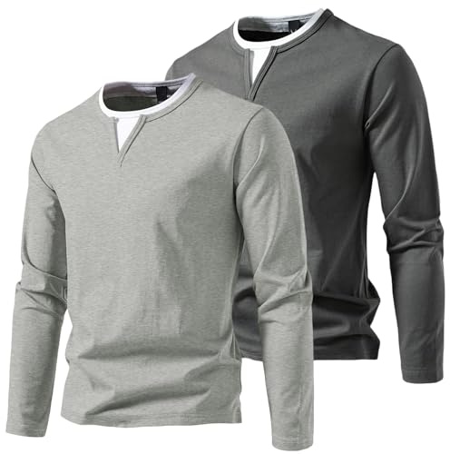 HOTIAN Herren Langarmshirts mit V-Ausschnitt Basic Pullover Henley Shirt Oberteile Freizeit Sweatshirt T-Shirt für Männer