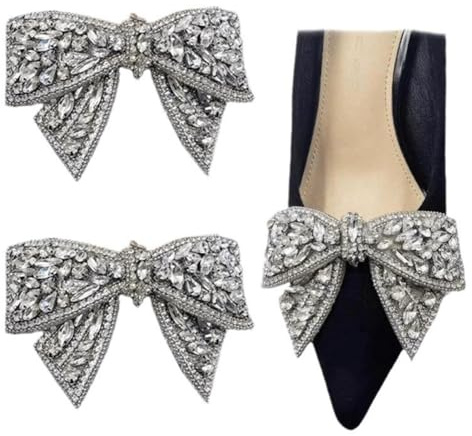 Lot de 2 patchs en forme de nœud avec strass pour chaussures de mariage et broches