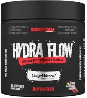Conteh Sports Hydra Flow Premium Daily Electrolyte & Rapid Hydration Powder with CocoMineral®, Vitamins & Minerals for Post-Workout & Daily Use, 60 Servings (300g, Lemon & Raspberry)