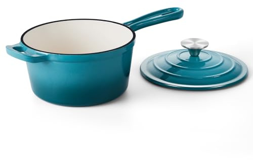 Onader 1QT Saucepan with Lid, Enameled Cast Iron Sauce Pan, Small Cast Iron Pot for Cooking, Enameled Dutch Oven Nonstick & Heavy Duty – Dark Cyan