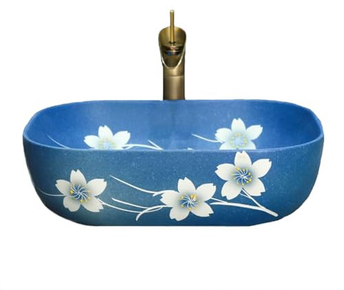 asdchZen Lavandino da Appoggio, Lavabo da Appoggio con Motivo Floreale, Stile Vintage Cinese, per Sala da Pranzo, Patio Esterno E Decorazione Domestica Quotidiana, Blu